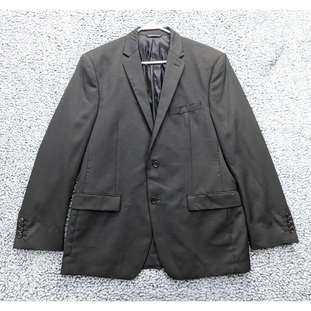 VTG Ralph Lauren 100% Wool Pinstripe Blazer Mens 42R Office Career Black